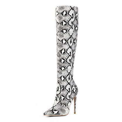 Side Zipper Snake Pattern High-top Boots