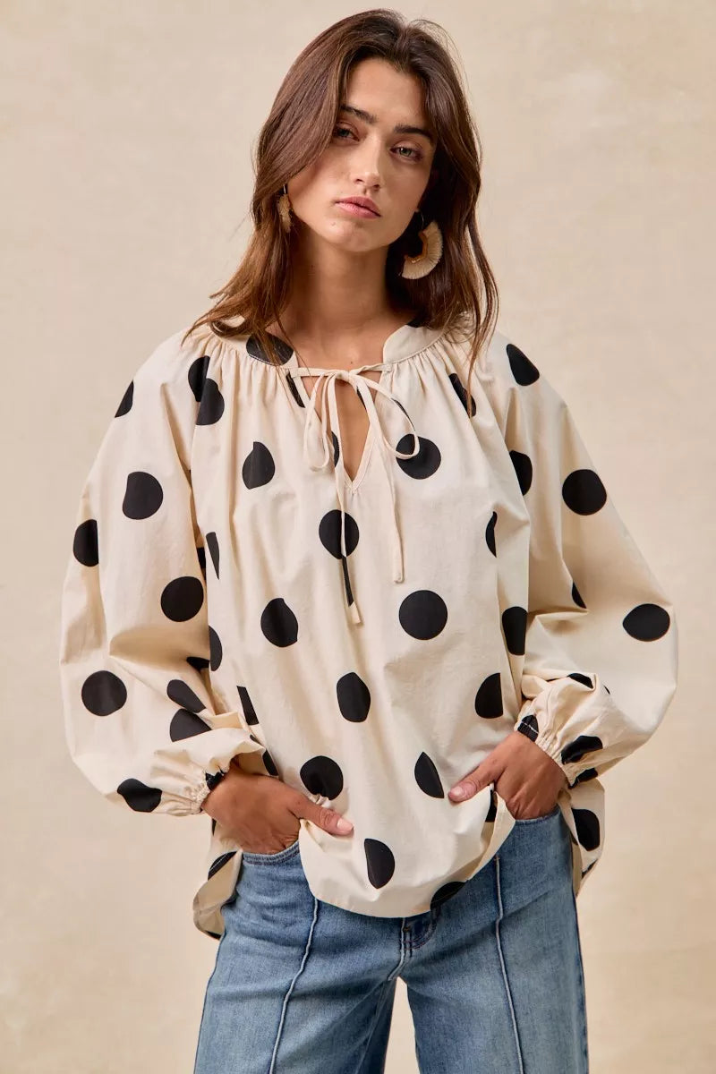 BiBi Polka Dot Exaggerated Balloon Sleeves Blouse