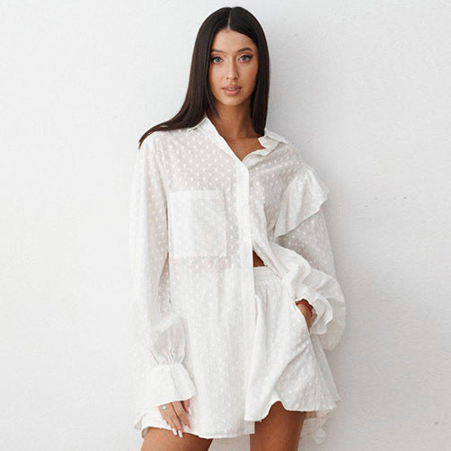 Convex Jacquard Cotton Bell Pants Suit