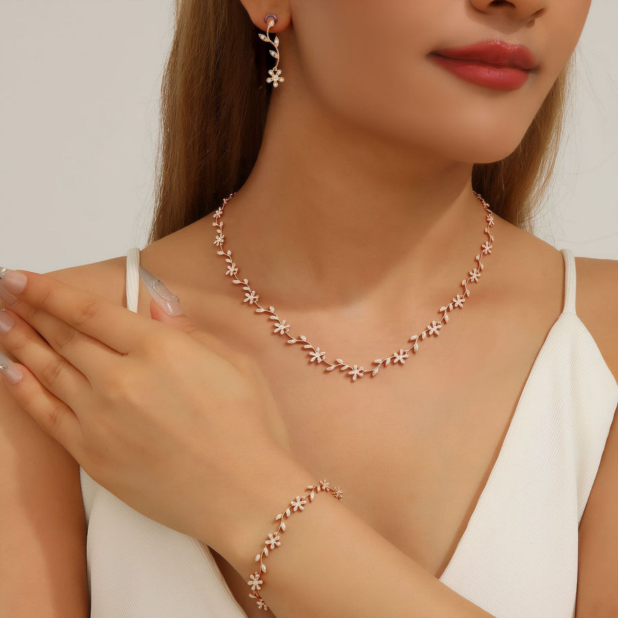 Leaf & Wheat Rhinestone Jewelry Set
