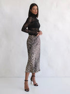 Satin Leopard Print Skirt