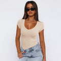 Ribbed Pullover Solid Color Versatile Short Sleeves