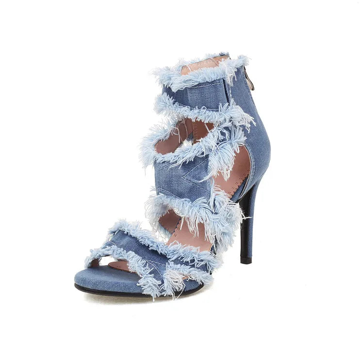 Denim high heels shoes