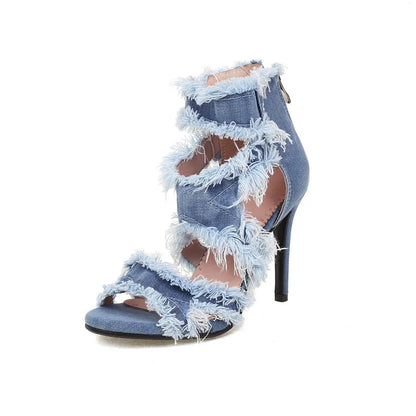 Denim high heels shoes