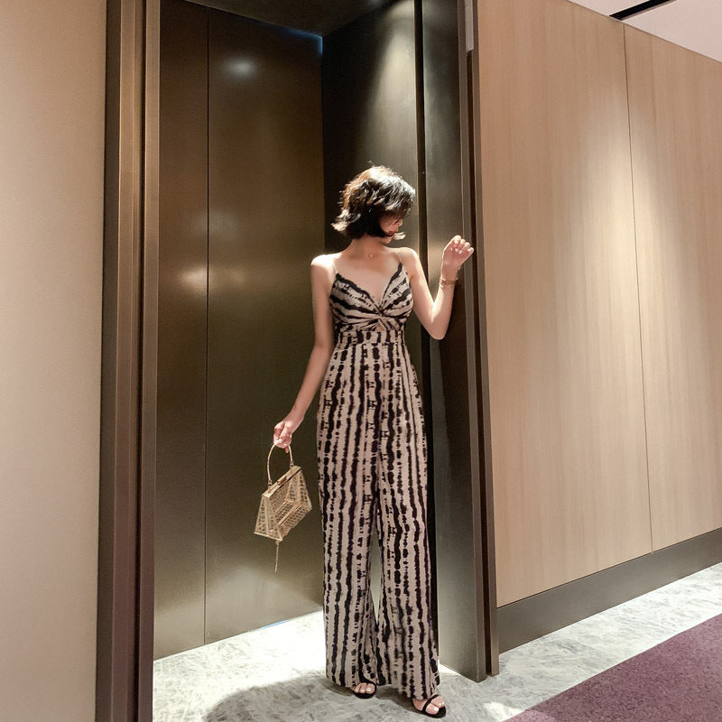 Leopard Silk Straight Wide Leg Jumpsuits