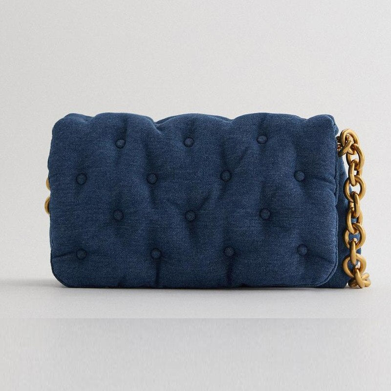 Oversized Denim Quilted Shoulder Bag