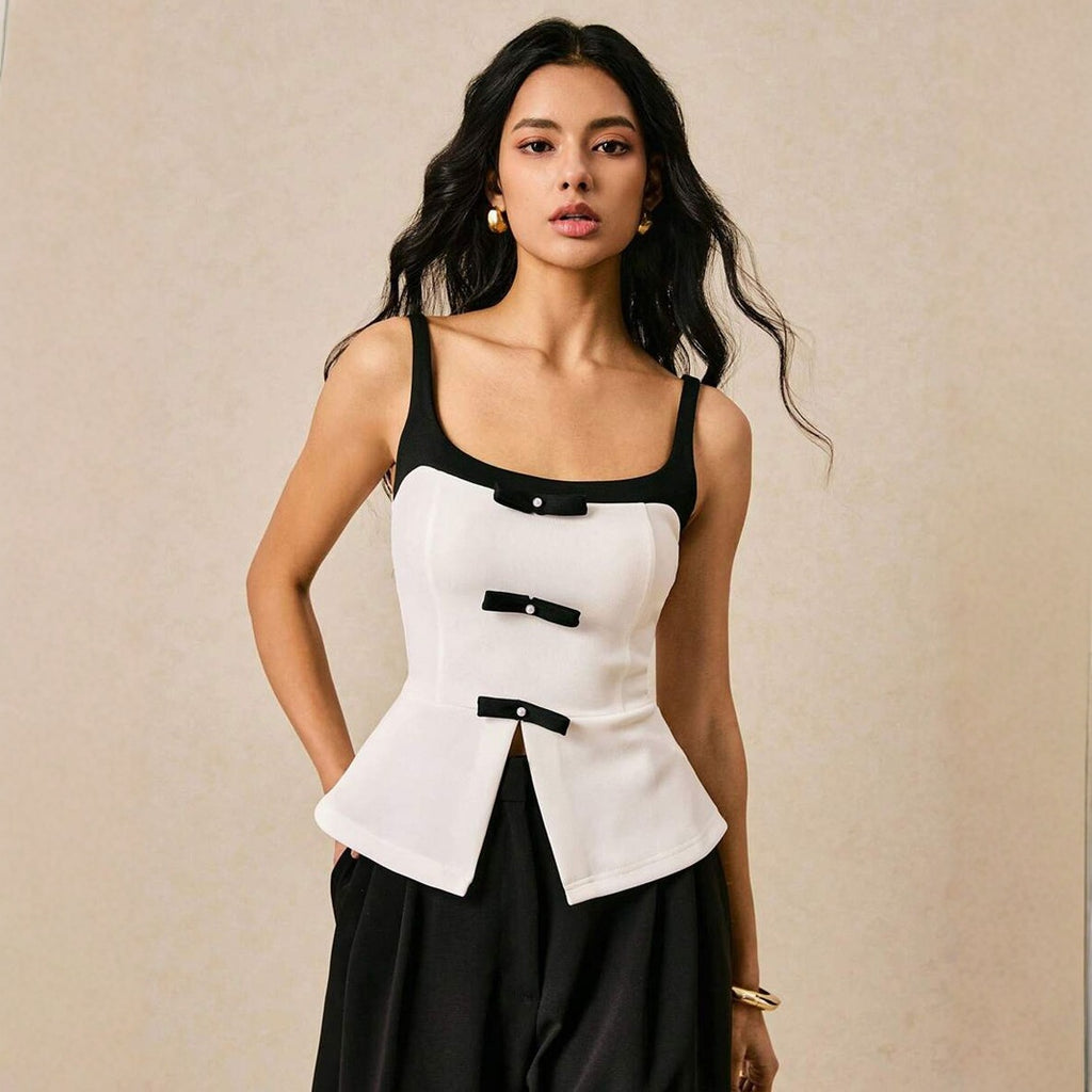 Stylish Commuter Color-blocked Waist-cinching Vest