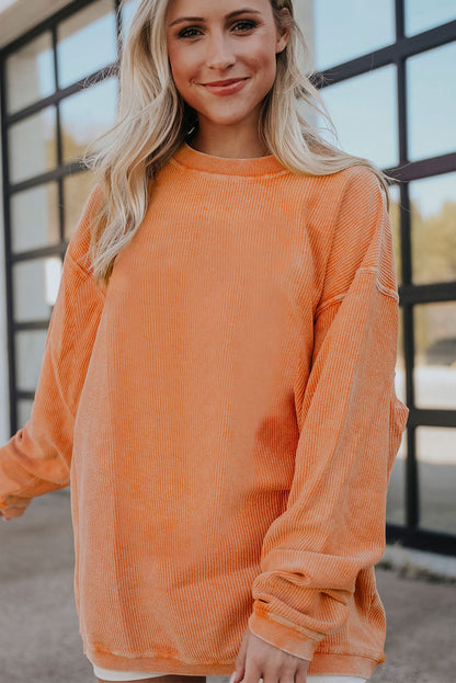 Orange Thanksgiving Thankful Casual Ribbed Corded Sweatshirt