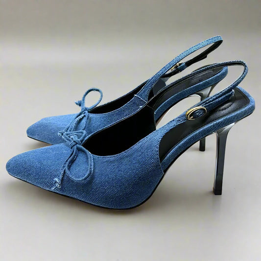 Denim Slingbacks Heel Shoes