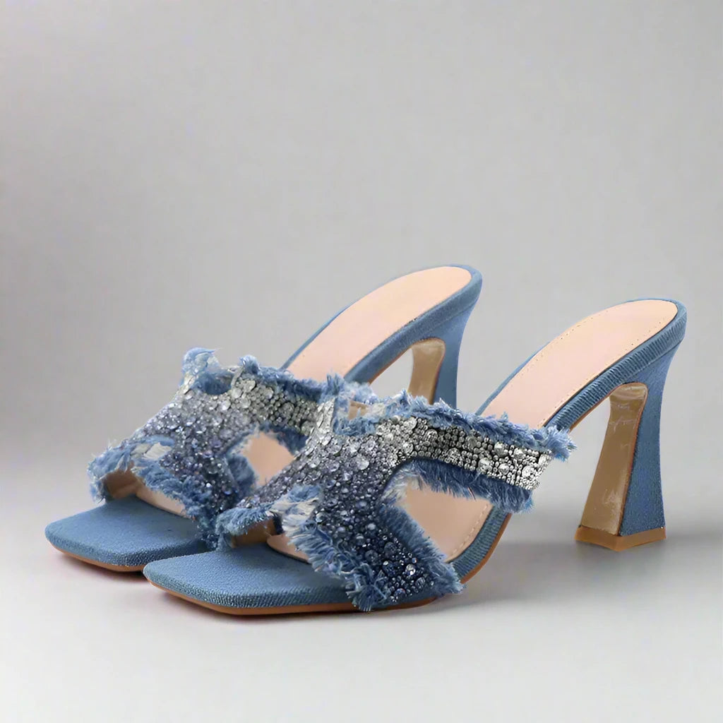 Hlieny Crystal Square Denim Slippers