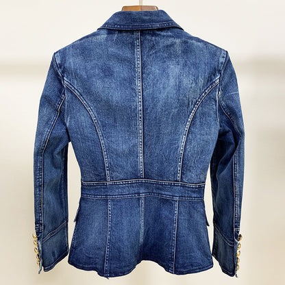 Double-Breasted Washed Denim Jacket