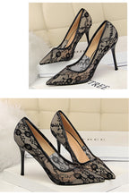 Lace Mesh Cutout Pointed-Toe Stiletto