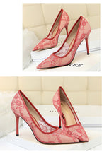 Lace Mesh Cutout Pointed-Toe Stiletto