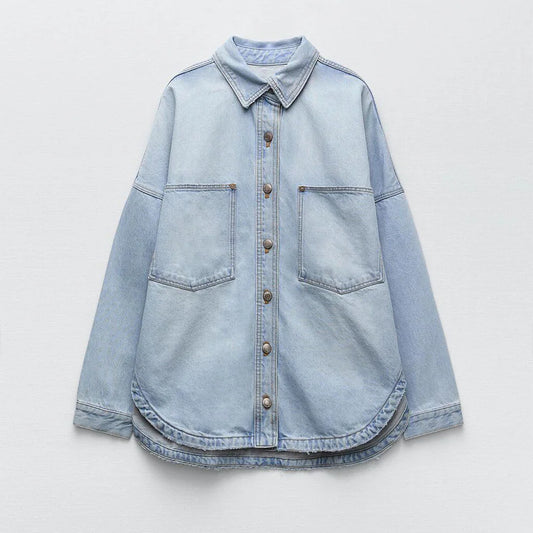 Women Spring Autumn New British Style Women's Wear Retro Old Korean Style Casual Loose Pocket Denim Shirt Coat