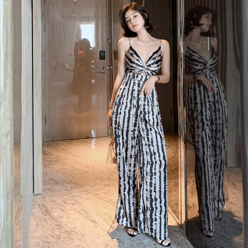 Leopard Silk Straight Wide Leg Jumpsuits