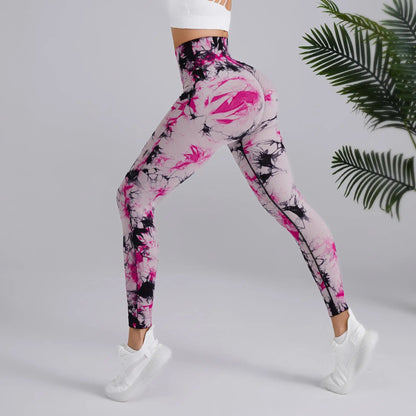 Seamless Peach Yoga Pants Women's Dual Color Tie Dye Tie Float High Waist Sports  Leggings Lifting Hip Running Fitness Leggings