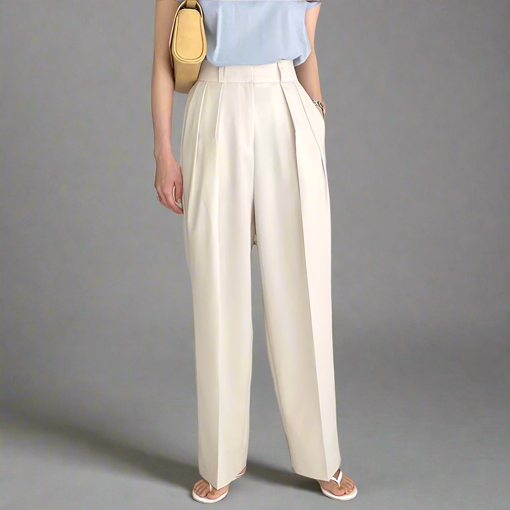 Drape Straight Wide Leg Pleated Pants