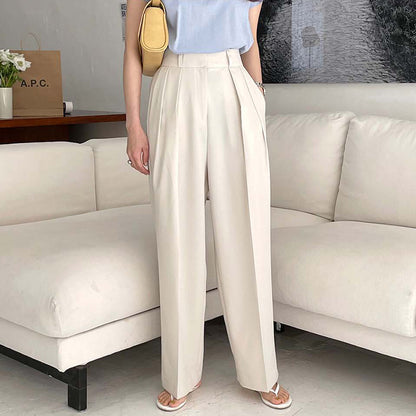 Drape Straight Wide Leg Pleated Pants