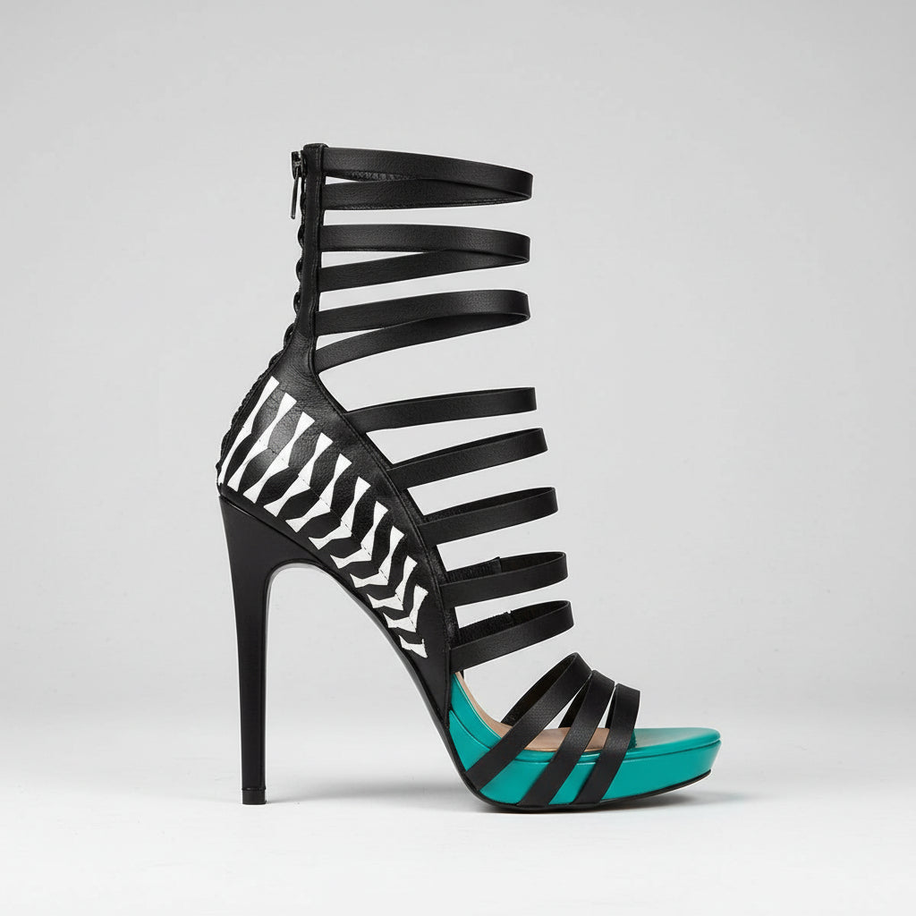 Edgy Style Ribbon Strap Stiletto Heels