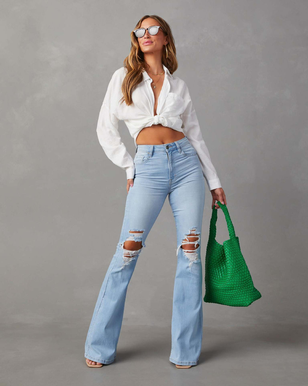 High Waist Elegant Cowboy Wide Leg Ripped Jeans