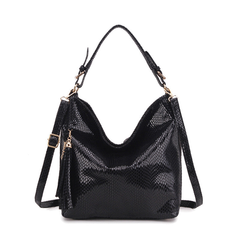 Snake Print Fringed Crescent Shoulder Bag