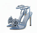 Flower Crystal Denim Stiletto Heels