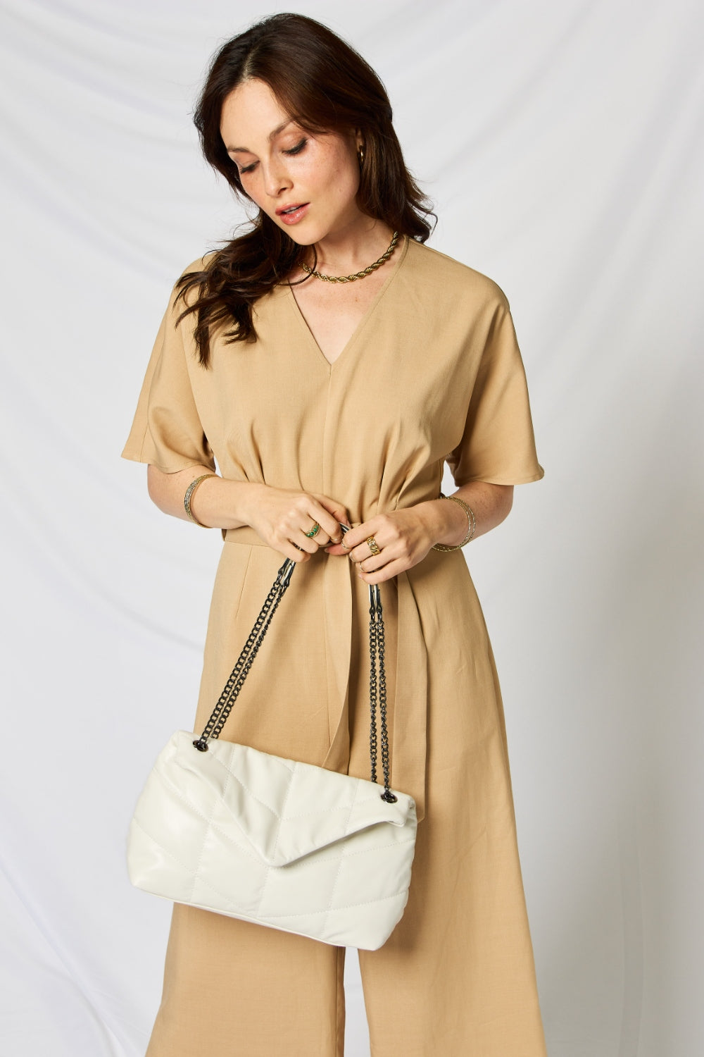 Beige Chain Handbag