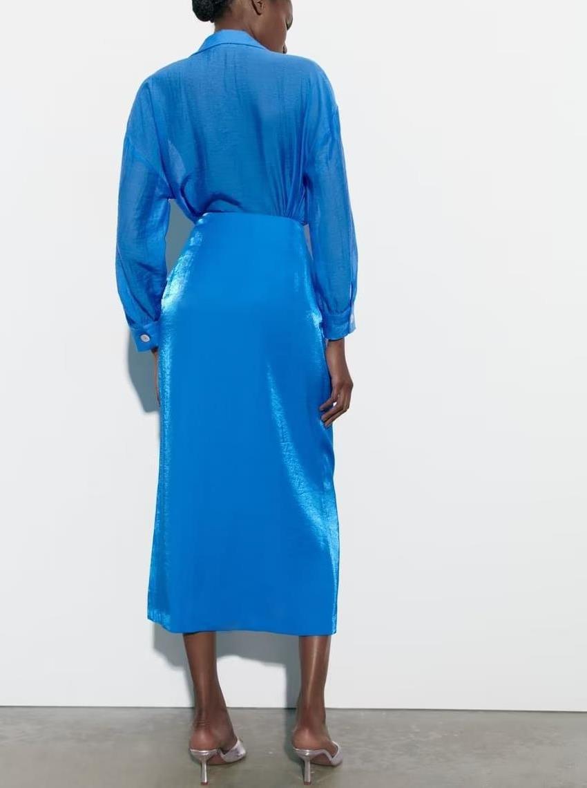 Double Breasted Silk Satin Sarong Skirt Set With Belt