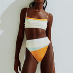 Color Block Bandeau Bikini Set with Button Detail