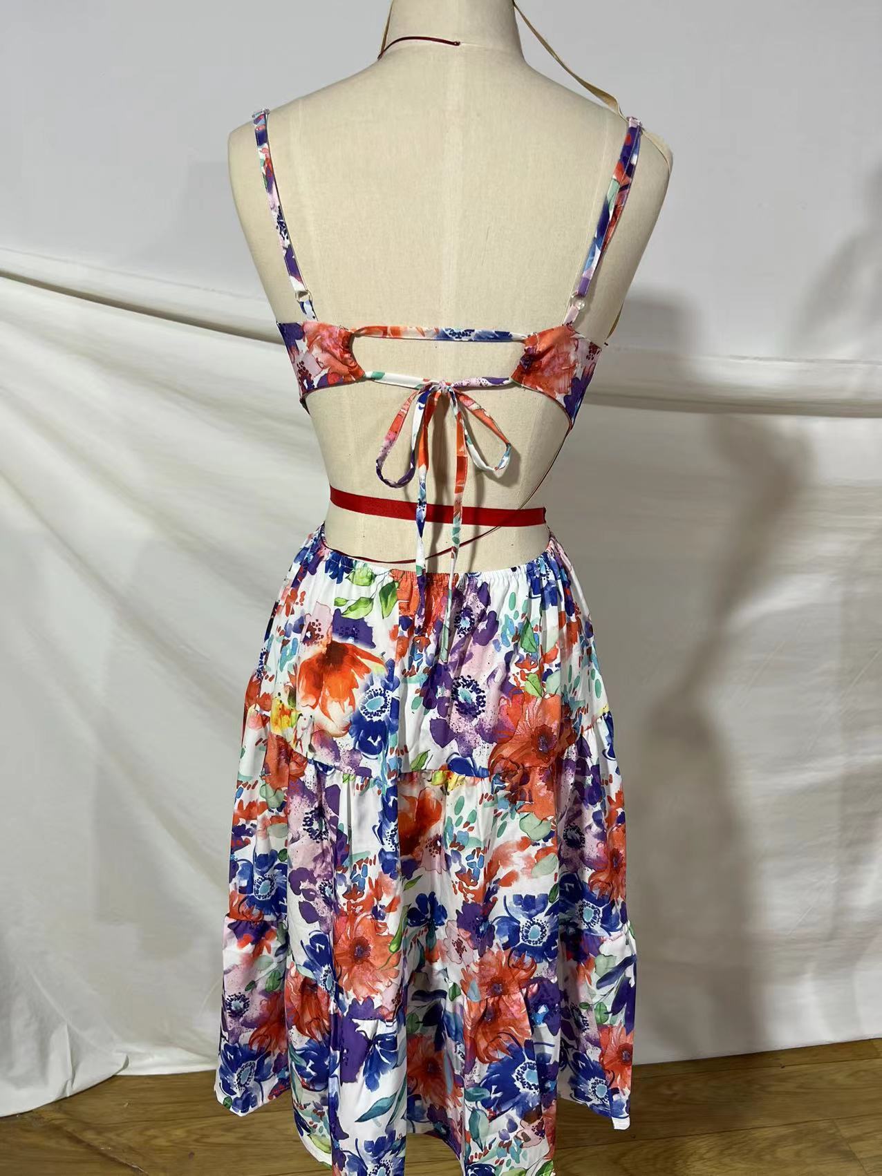 Printed Backless Large Spring Dress