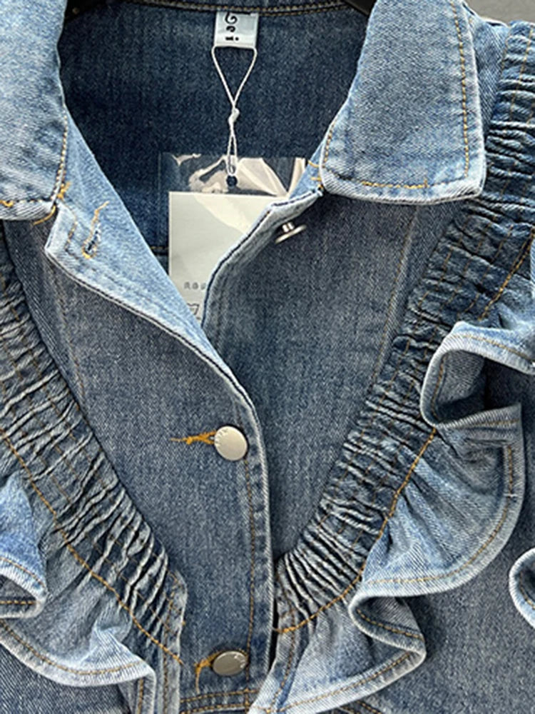 Streetwear Ruffle Spliced Denim Vest