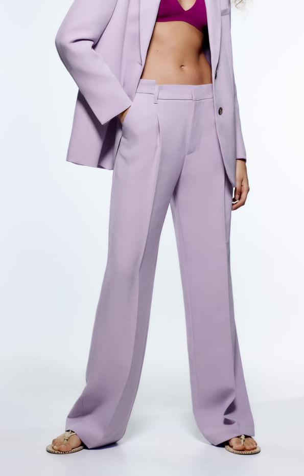 Purple Casual Straight Pants
