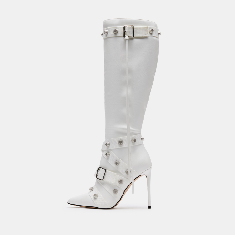 Rivet Pointed Stiletto High Boot