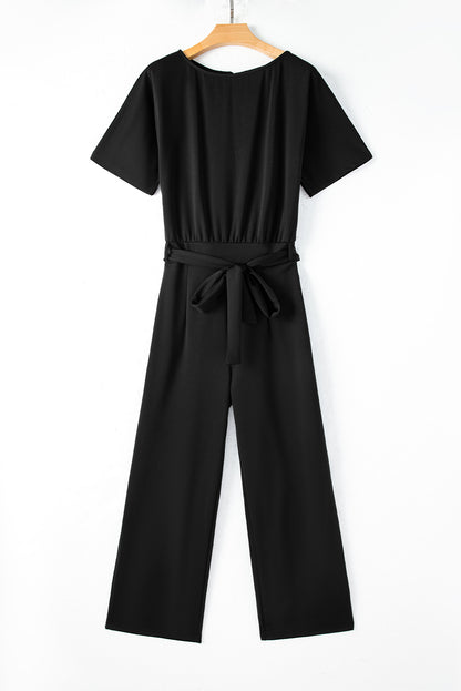 Black Belted Wide Leg Jumpsuit