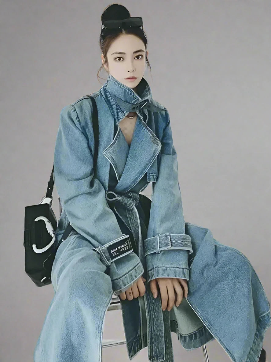 Woman Luxury Autumn Denim Trench Coat