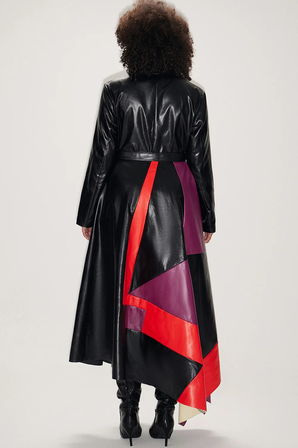 Curve PU Leather Windbreaker Trench Coat