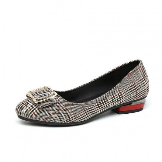 Big Buckle Plaid Flat Shoes