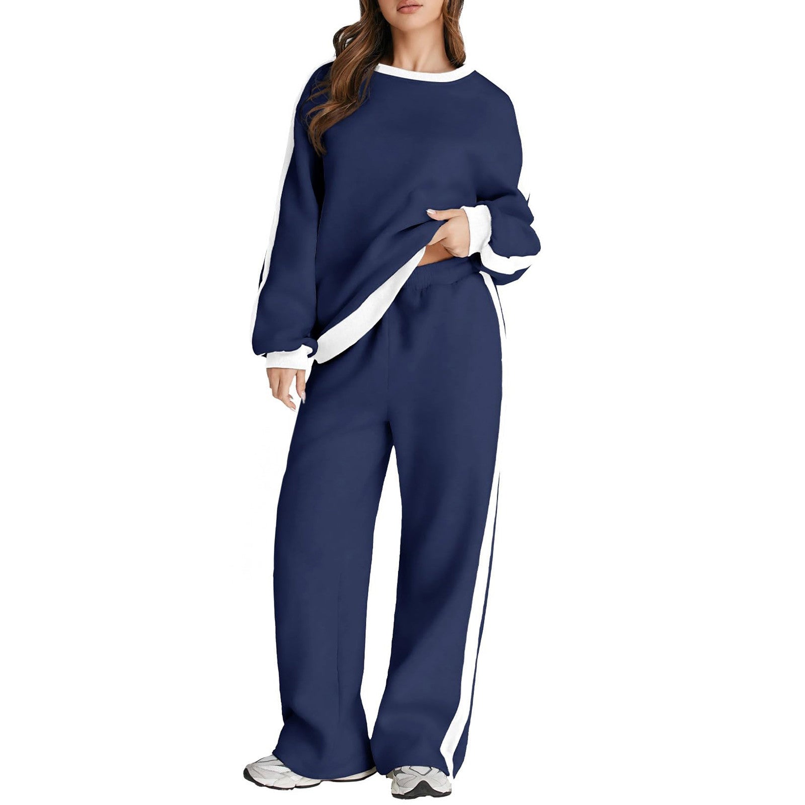 Trimming Pullover hoodie and sweatpants Set