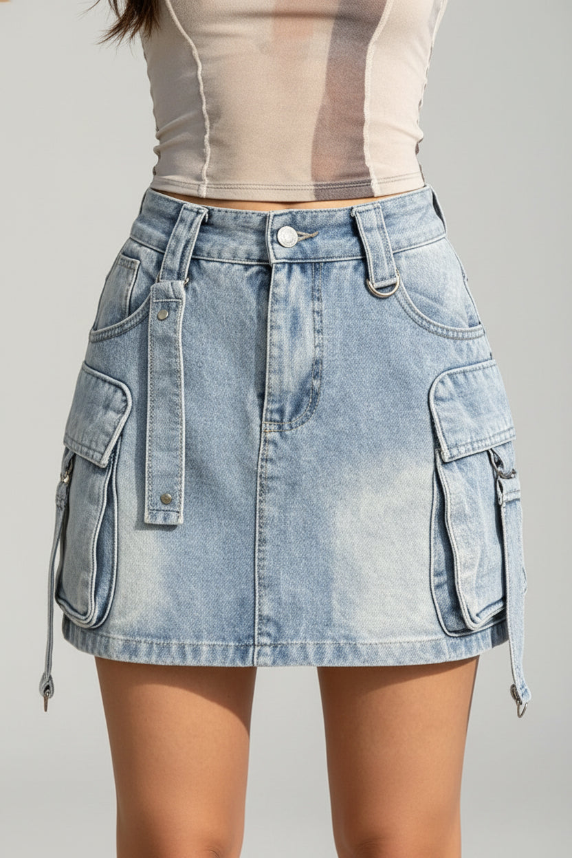 Women's Cargo Denim Pencil Skirt