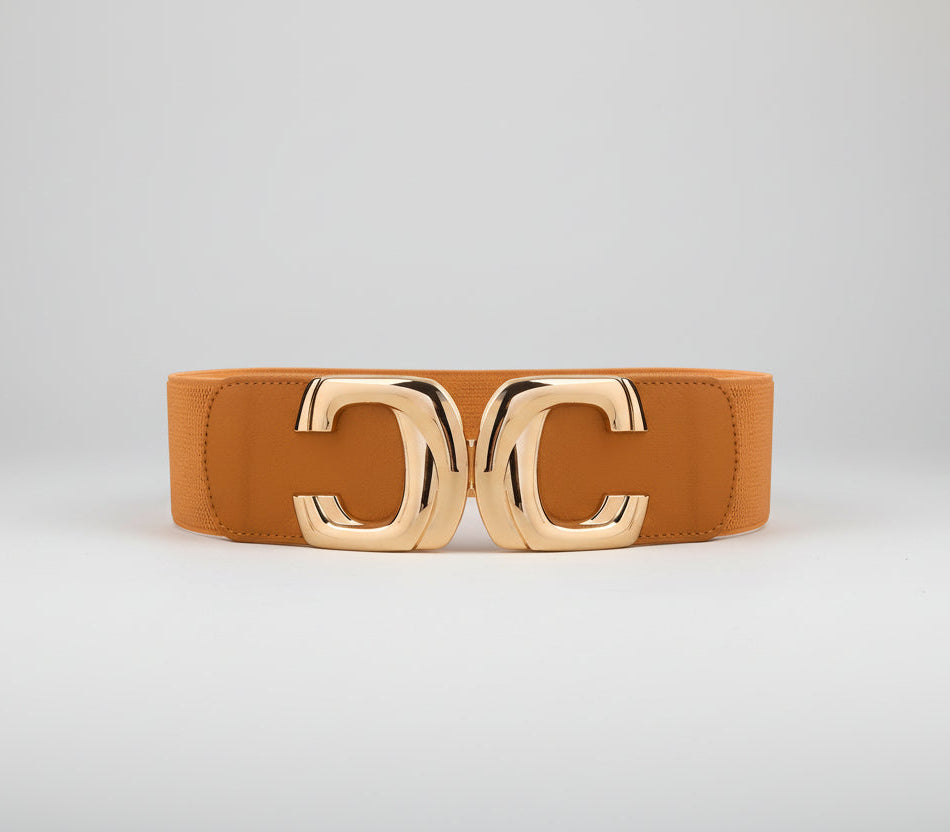 Brown belt with gold buckle on a white background