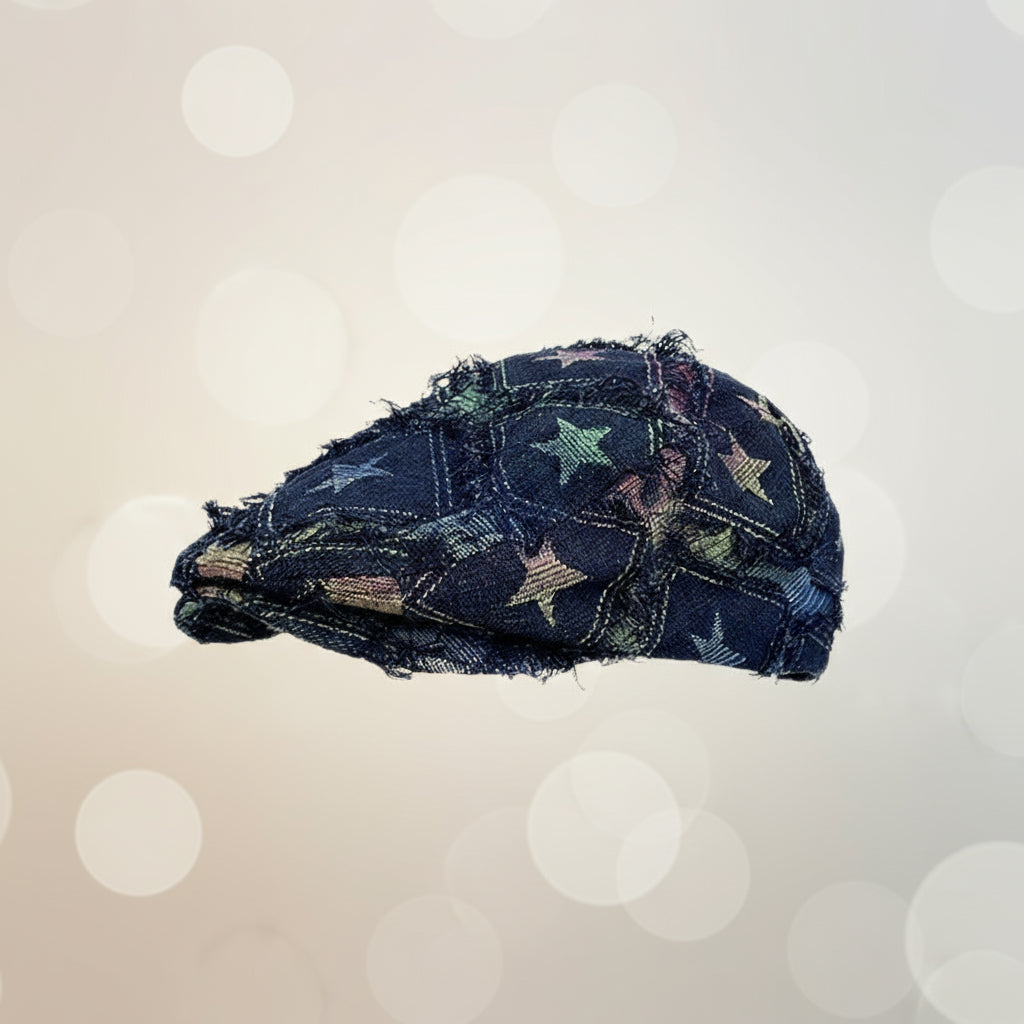Colorful Plaid Star Distressed Beret — Korean Style Five-Pointed Hat