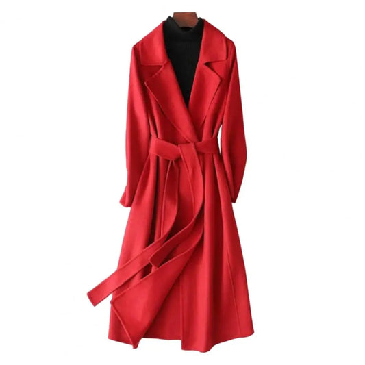 Women Elegant Long Woolen Coat with Belt Autumn Winter Fashion Solid Long Sleeve Chic Outerwear Ladies Casual Overcoat 2023