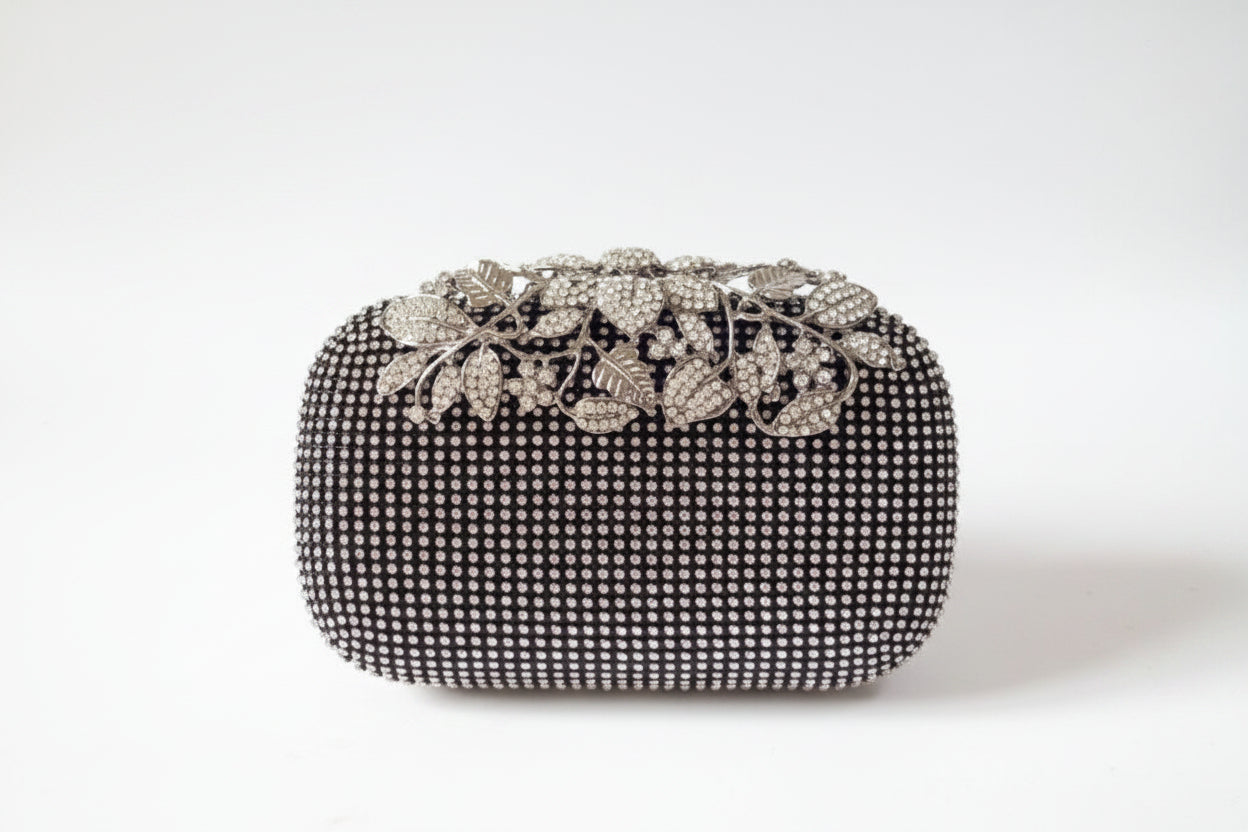 Leaf-shaped Flowers Diamond Dinner Clutch