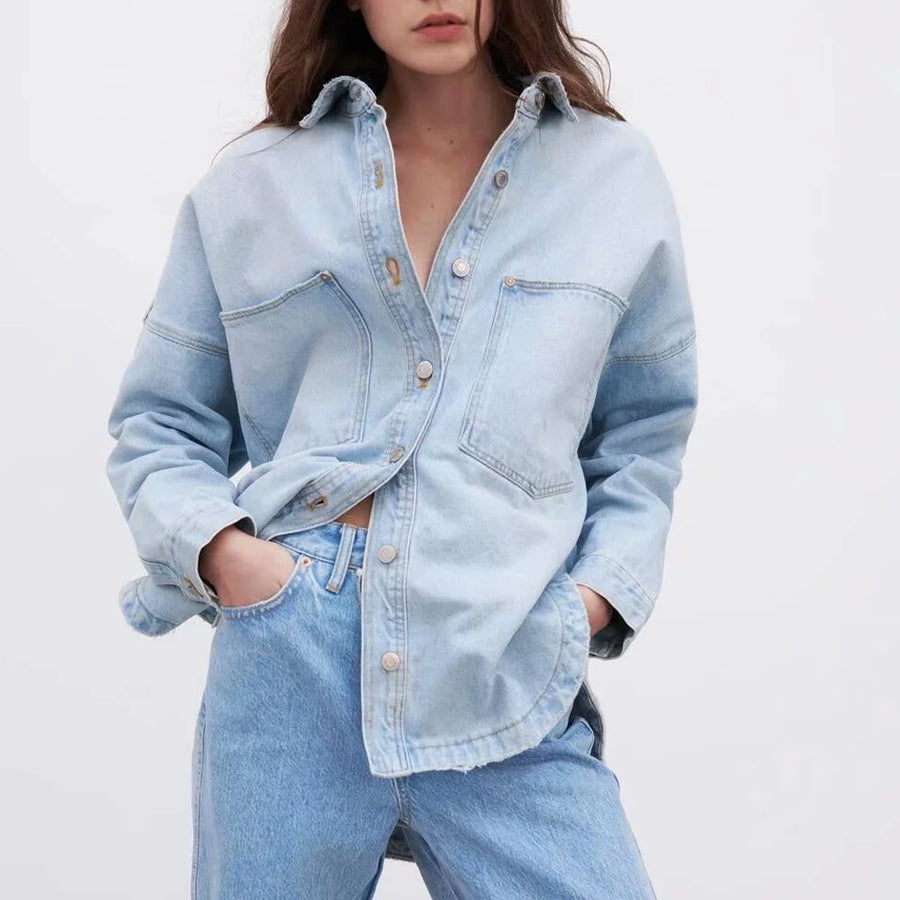 Retro British Style Pocket Denim Shirt