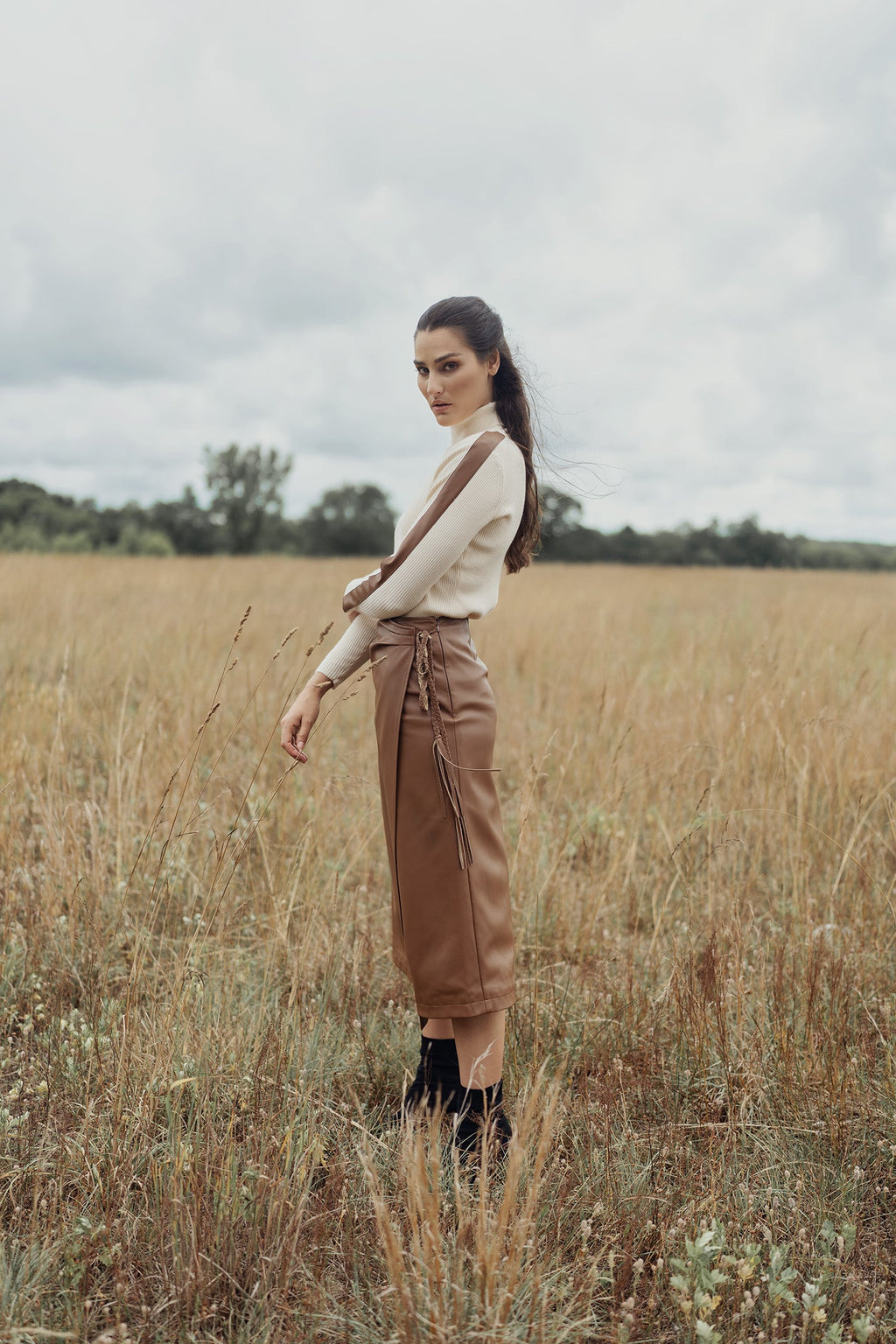 LEATHER FAUX WRAP SKIRT