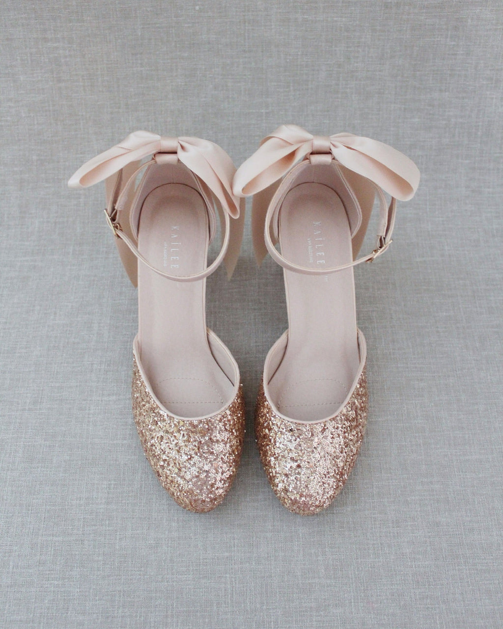Rock Glitter Block Heel with Blush Satin Back Bow