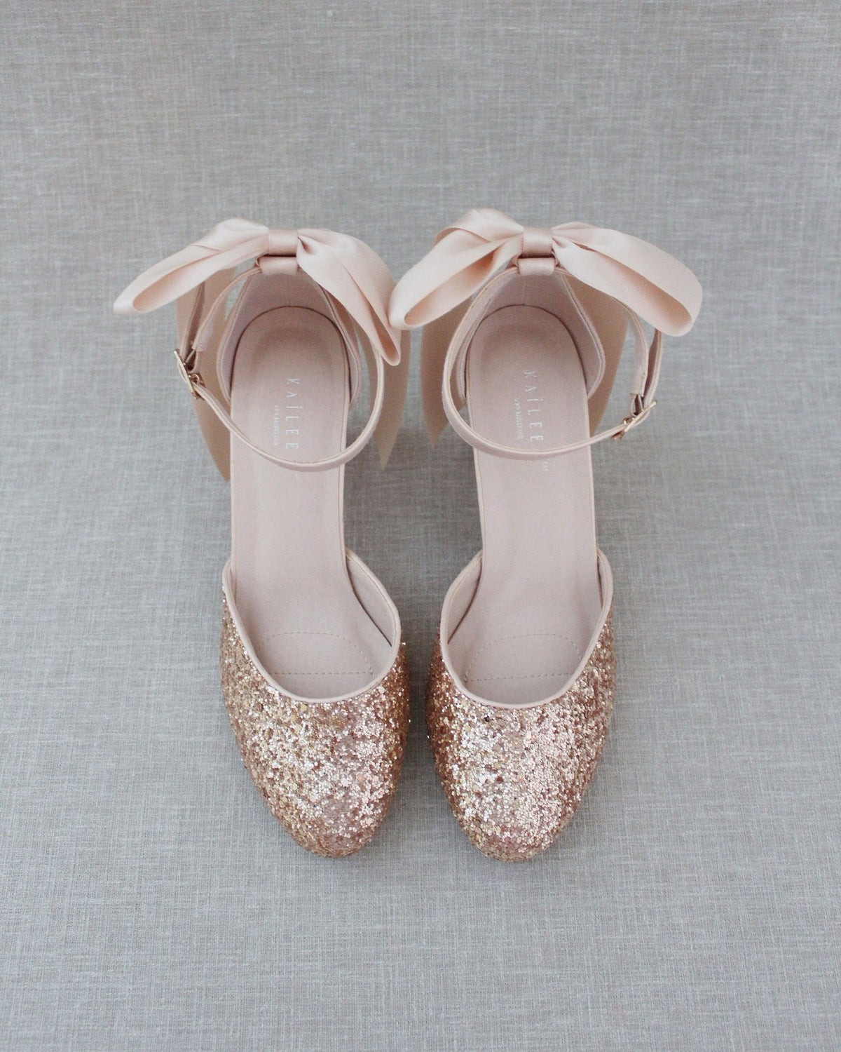 Rock Glitter Block Heel with Blush Satin Back Bow