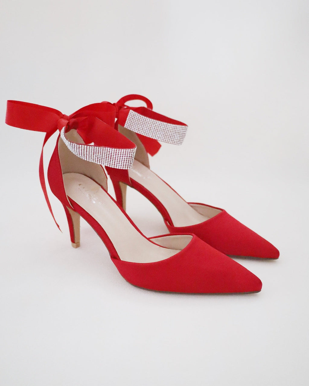 Satin Evening Heels with Rhinestones Strap