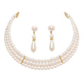 3 Row Pearl Necklace Earring Set