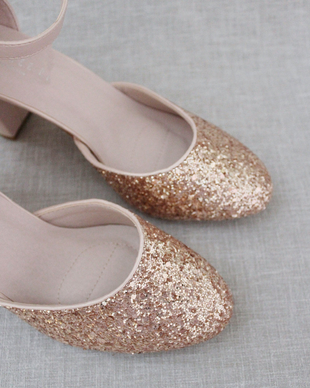 Rock Glitter Block Heel with Blush Satin Back Bow